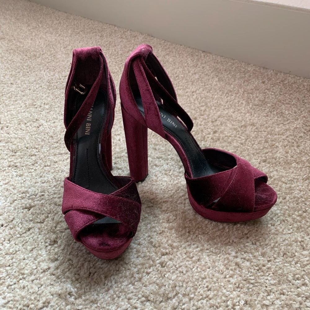 Wine velvet heels